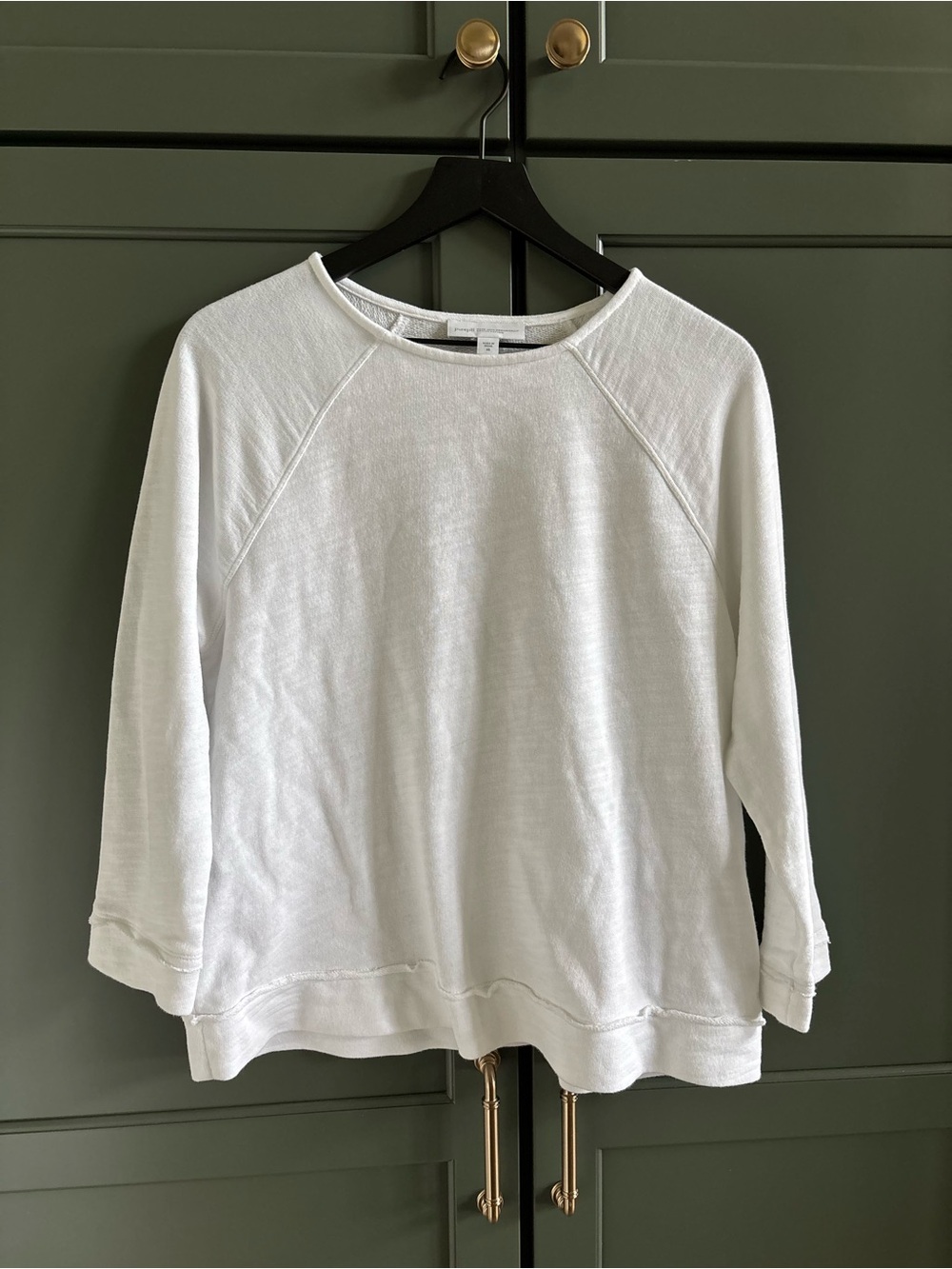 PURE JILL Organic Cotton Raglan Pullover White Sweatshirt, 3/4 Sleeve, XS